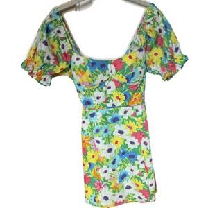 Boutique Floral Mini Dress - Open Back Gold Clasp - Size Small - Built-in Bra